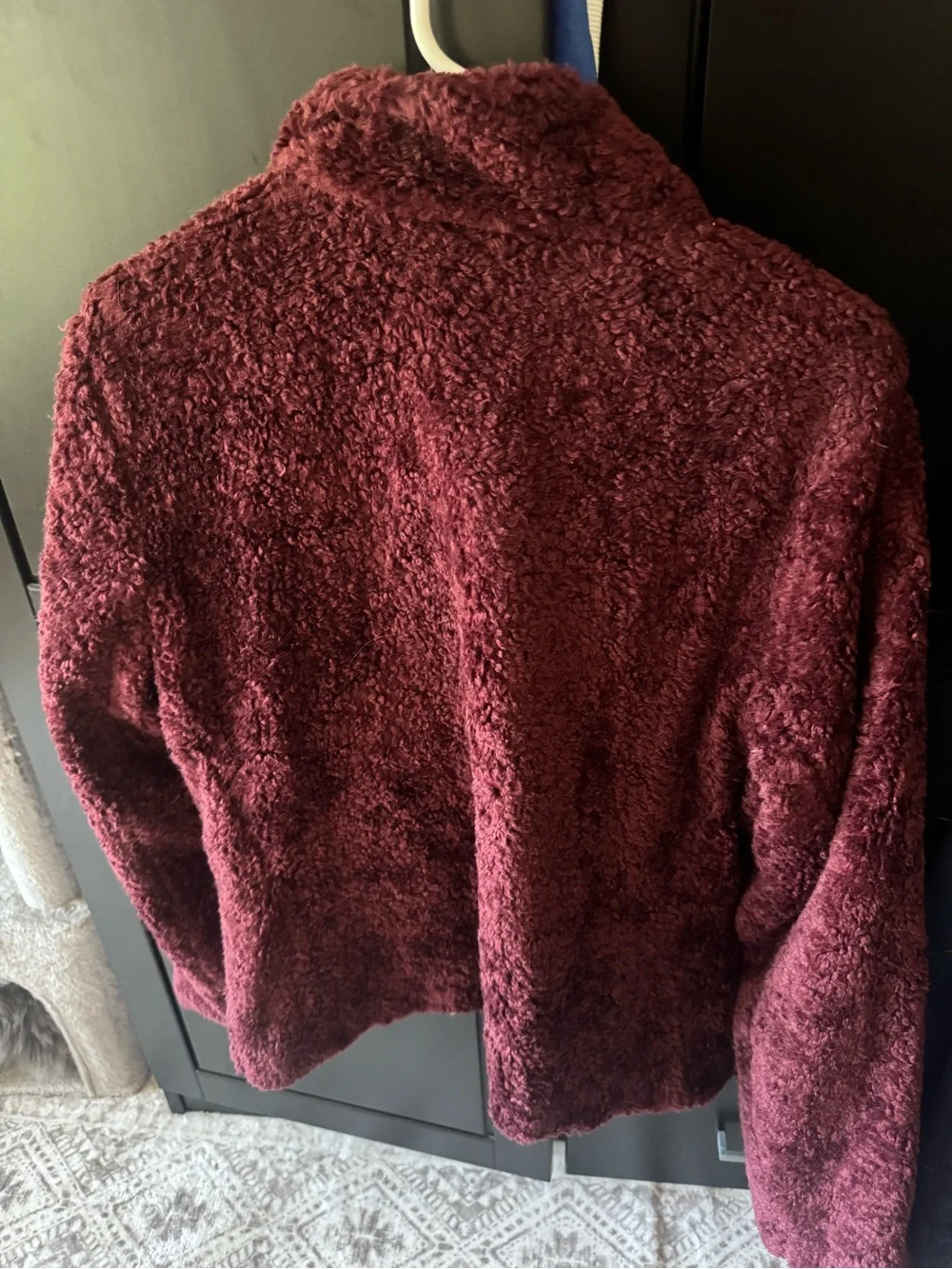 Burgundy Pendleton Plush Faux Shearling Zip Jacket